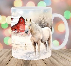 Watercolor Horse Mug, 11oz 15oz Mug, Red Barn Mug Design