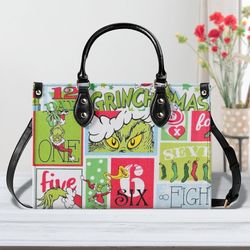 Christmas Grinch High-Quality Handbag, Grinch Lover Gifts, Custom Leather Handbag