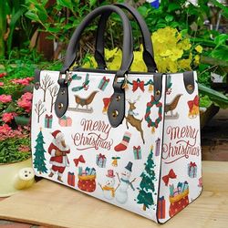 christmas women 3d handbags, christmas hat snowman lover, christmas leather bag