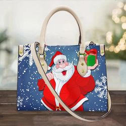 Santa Claus Christmas Women 3D Handbags, Merry Christmas Bag, Christmas Leather Bag