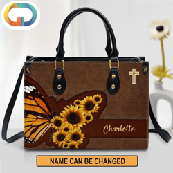 Butterfly And Sunflower Personalized Leather Bag