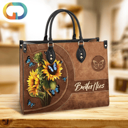 Butterfly Beauty Sunflowers Leather Women Handbags