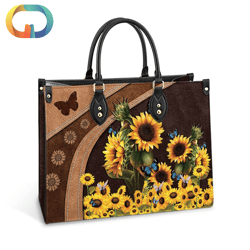 Butterfly Sunflowers Leather Women Handbags
