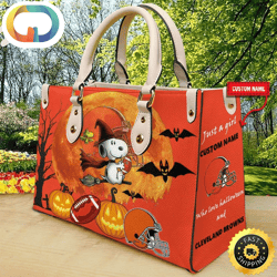 Cleveland Browns NFL Snoopy Halloween Women Leather Hand Bag