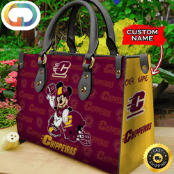 Custom Name Ncaa Central Michigan Chippewas Mickey Leather Bag