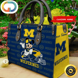 Custom Name Ncaa Michigan Wolverines Mickey Leather Bag