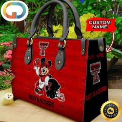 Custom Name Ncaa Texas Tech Red Raiders Mickey Leather Bag