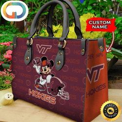 Custom Name Ncaa Virginia Tech Hokies Mickey Leather Bag