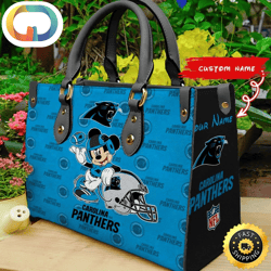 Custom Name NFL Carolina Panthers Leather Bag
