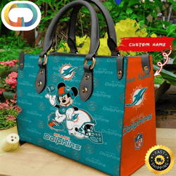 Custom Name NFL Miami Dolphins Leather Bag