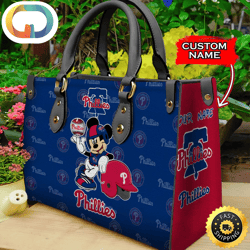 Custom Name USA MLB Philadelphia Phillies Mickey Leather Bag