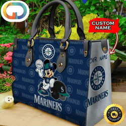 Custom Name USA MLB Seattle Mariners Mickey Leather Bag