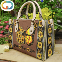 Faith With Sunflower Butterfly Leather Women Handbags