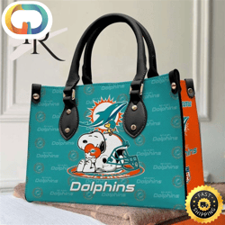 Miami Dolphins NFL Snoopy Women Premium Leather Hand Bag