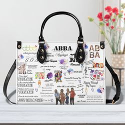ABBA Women Leather Handbag, Travel handbag, Gift for fan