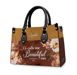 Christianartbag Handbags, He Calls Me Beautiful One Leather Handbag, Butterfly Flower, Gift for Her, Gift For Lovers