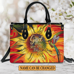 GOD Says You Are Leather Handbag, Sunflower Hummingbird Leather Handbag, Gifts for Women, Gift for Her, Gift For Lovers