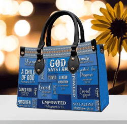 Christianartbag Handbags, God Says I Am Leather Handbag Blue, Gifts for Women, Gift for Her, Gift For Lovers