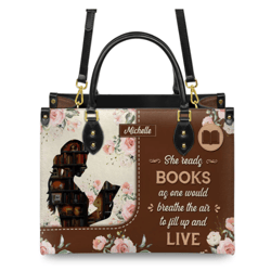 She Read Books As One Personalized Leather Bag, Personalized Gifts, Gift for Her, Gift For Love