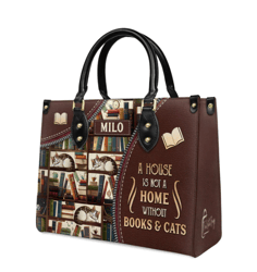 A House Is Not A Home Without Book n Cats Personalized Leather Bag, Personalized Gifts, Gift for Her, Gift For Lovers