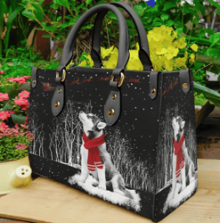 Siberian Husky Watching Snow Leather Handbag, Women Leather HandBag, Gift for Her