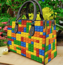 Colorful Lego Blocks Leather Handbag, Women Leather HandBag, Gift for Her