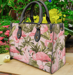 Pink Bird Flamingo Leather Handbag, Women Leather HandBag, Gift for Her