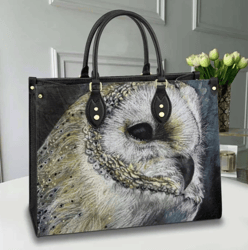 Owl Bird Art Leather Handbag, Women Leather HandBag, Gift for Her