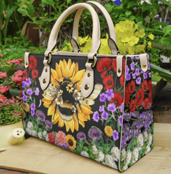 Save The Bees Flower Leather Handbag, Women Leather HandBag, Gift for Her