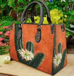 Desert Cactus Flower Leather Handbag, Women Leather HandBag, Gift for Her
