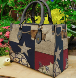 Texas Flag Map Vintage Leather Handbag, Women Leather HandBag, Gift for Her