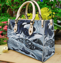 Orca Killer Whale Spirit Leather Handbag, Women Leather HandBag, Gift for Her