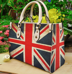 Vintage Union Jack British Flag Leather Handbag, Women Leather HandBag, Gift for Her
