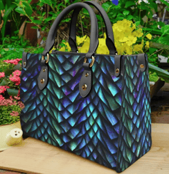Turquoise Dragon Scales Skin Leather Handbag, Women Leather HandBag, Gift for Her, Teacher Gift, Birthday Gift
