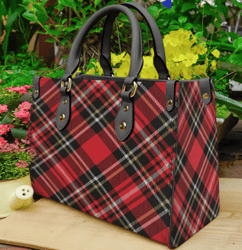 Red Plaid Tartan Scotland Leather Handbag, Women Leather HandBag, Gift for Her, Teacher Gift, Birthday Gift