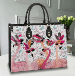 Crazy Flamingo Leather Handbag, Women Leather HandBag, Gift for Her, Teacher Gift, Birthday Gift, Mother Day Gift