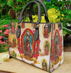 Our Lady Of Guadalupe Leather Handbag, Women Leather HandBag, Gift for Her, Teacher Gift, Birthday Gift, Mother Day Gift