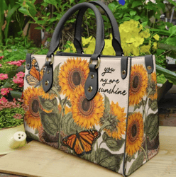 Sunflower You Are My Sunshine Leather Handbag, Women Leather HandBag, Gift for Her, Birthday Gift, Mother Day Gift