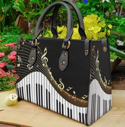 Pianist Piano Key And Music Notes Leather Handbag, Women Leather HandBag, Gift for Her, Birthday Gift, Mother Day Gift