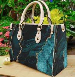 Marble Teal Emerald Landscapes Leather Handbag, Women Leather HandBag, Gift for Her, Birthday Gift, Mother Day Gift