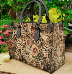 Flower Leopard Leather Handbag, Women Leather HandBag, Gift for Her, Birthday Gift, Mother Day Gift