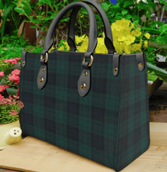 Black Watch Tartan Scotland Leather Handbag, Women Leather HandBag, Gift for Her, Birthday Gift, Mother Day Gift
