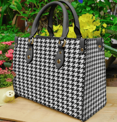 Houndstooth Black And White Leather Handbag, Women Leather HandBag, Gift for Her, Birthday Gift, Mother Day Gift