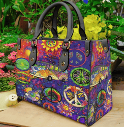 Hippie Peace Bus Leather Handbag, Women Leather HandBag, Gift for Her, Birthday Gift, Mother Day Gift
