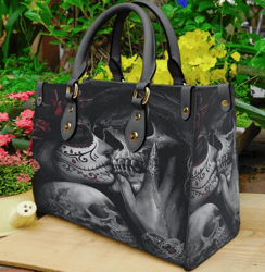 Sugar Skull Couple Kissing Leather Handbag, Women Leather HandBag, Gift for Her, Birthday Gift