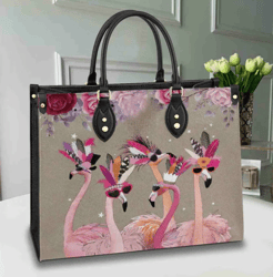Flamingo Bag Cool Flamingos Leather Handbag, Women Leather HandBag, Gift for Her, Birthday Gift