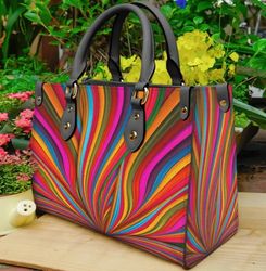 Colorful Rainbow Leather Handbag, Women Leather HandBag, Gift for Her, Birthday Gift