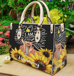 Personalized Name African American Black Queen Girl Sunflower Handbag, Women Leather HandBag, Gift for Her