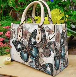 Butterfly And Flower Floral Handbag, Women Leather HandBag, Gift for Her, Birthday Gift