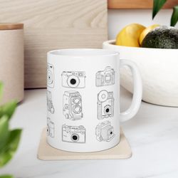 vintage camera mug, photographer hand drawn camera mug, cute retro photography, gift for photographer